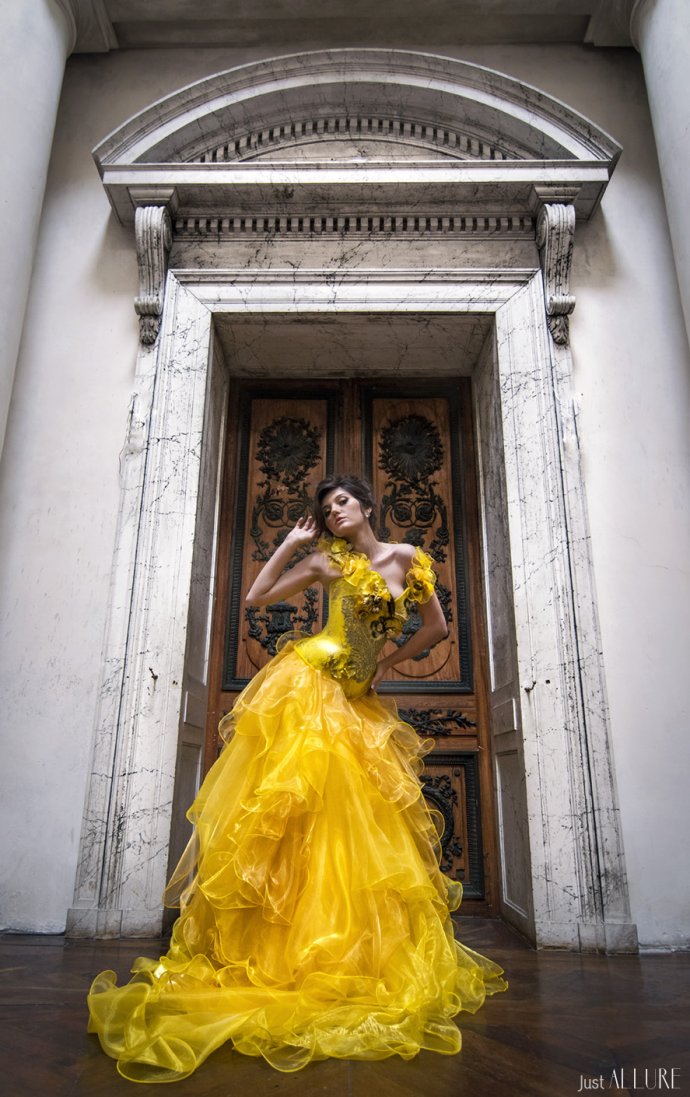 Blue Shadow Fine Art photographer and Creative Director Free Spirit Fashion photography fashion Fraise au Loup chapel yellow dress