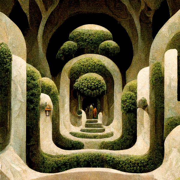 big labyrinth, escher like, ornaments, hedges, Art nouveau