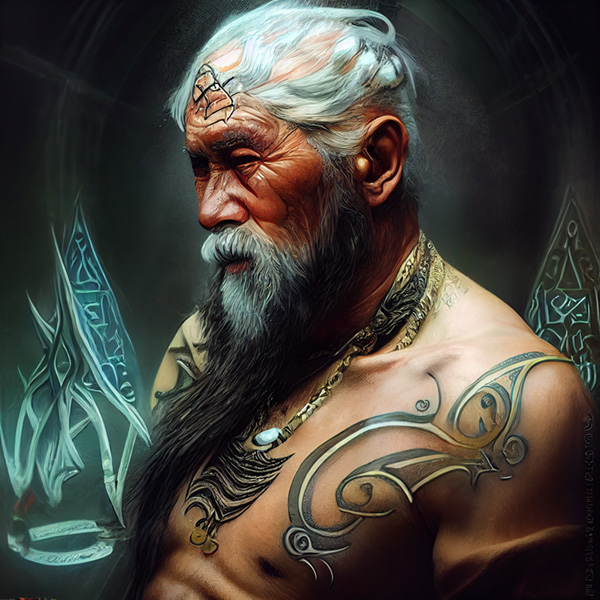Midjourney Mystic Old Male Warrior, Concept Character, portrait, Profile, Fantasy, Magic