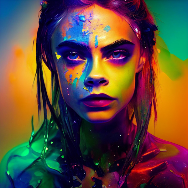 Midjourney prompt example portrait covered in liquid colour
