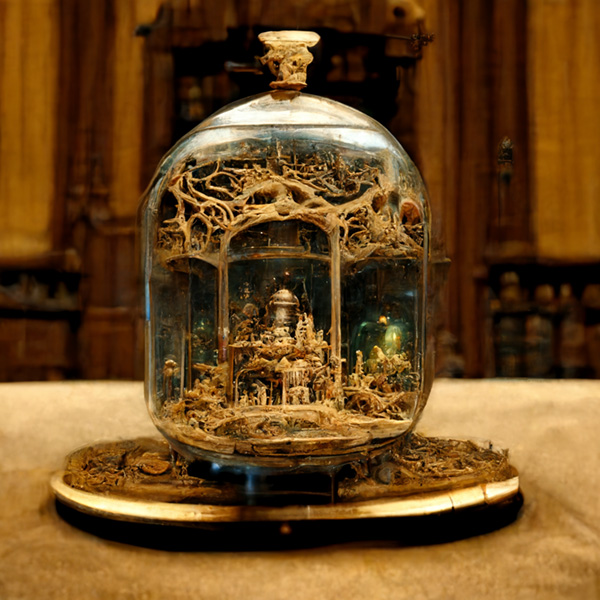 Midjourney prompt example keywords Spectacular Tiny World in the Transparent Jar