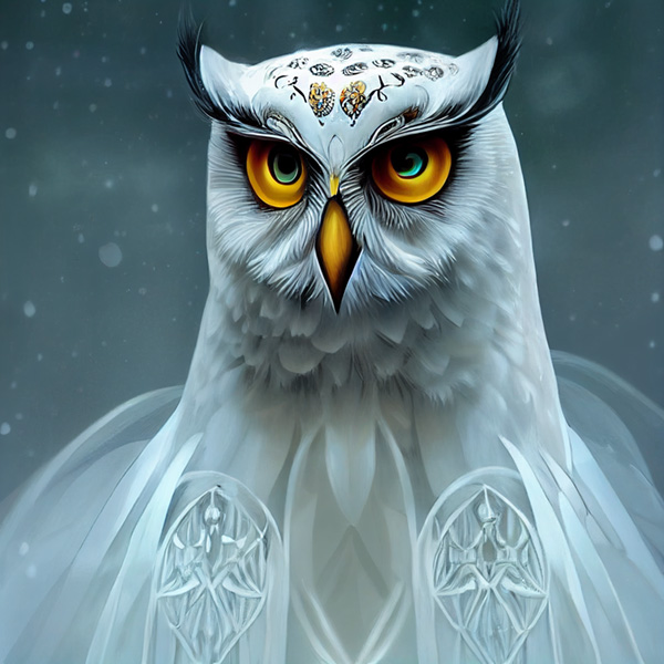 Midjourney prompt example keywords white snow owl Crystal priestess