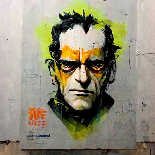Midjourney prompt example keywords graffiti art of cartoon Frankenstein