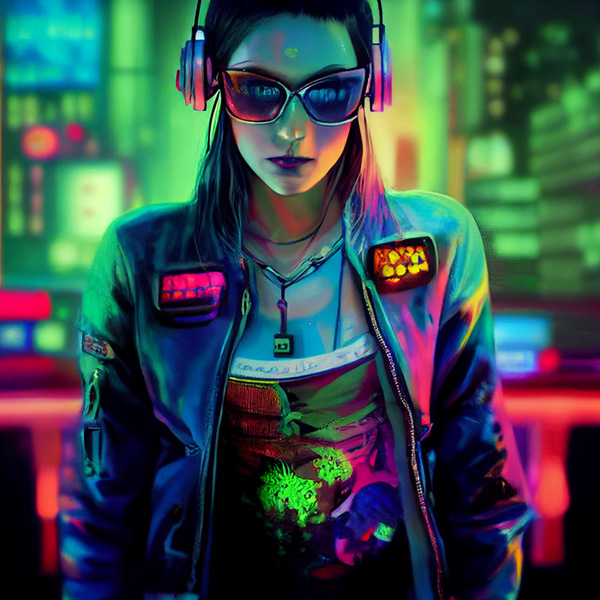 Midjourney prompt example keywords cyberpunk girl in jacket