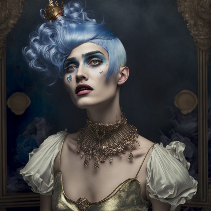 beautiful young italian woman, with velvet vanilla skin and plush blue hair dressed with steampunk, harmony manifest