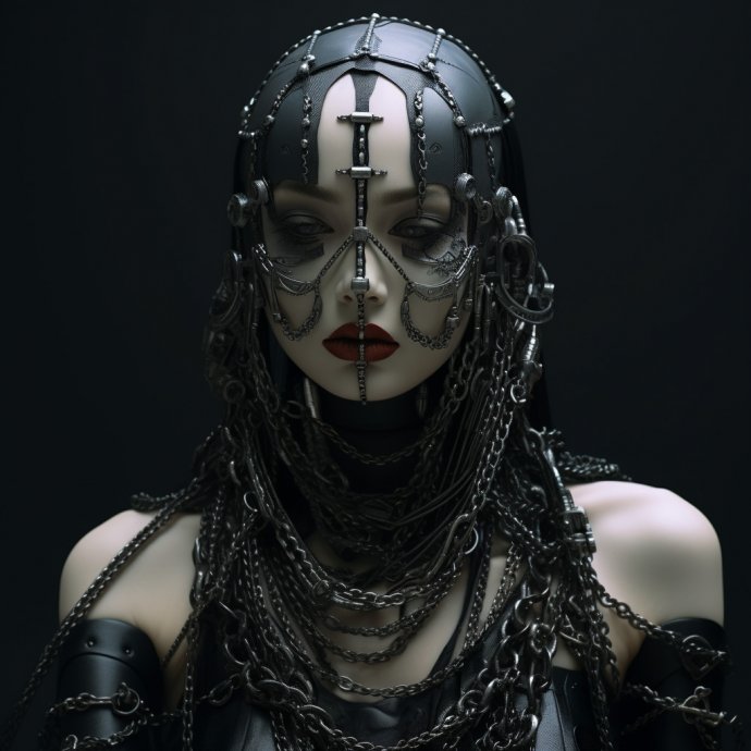"Mystery Unveiled - A Stunning Asian Model" - Delve into the alluring collision of art and fashion in our latest series. Our beautiful Asian model, adorned in elaborate ensembles, accentuates her enigmatic allure with a mysterious black mask and chains, leaving a trail of fascination in her wake.