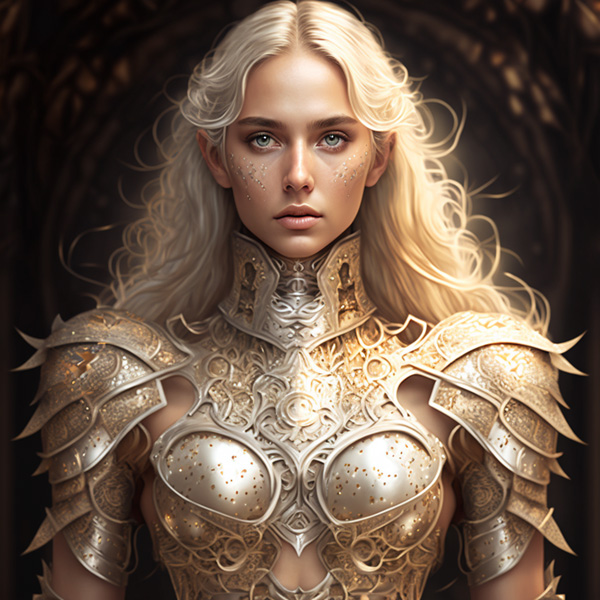 Midjourney prompt example keywords photo of a gorgeous blonde succubuss attractive in light gold and white intricate metallic armor