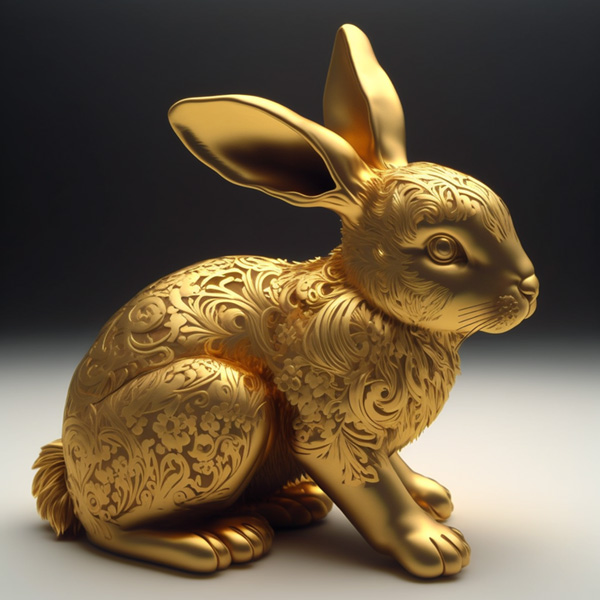 Midjourney prompt example keywords commands Filugree gold Cute and cute rabbit