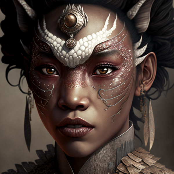 Midjourney prompt example keywords commands dragon woman brown skin