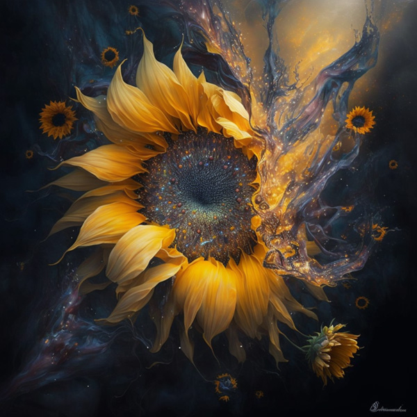 Midjourney prompt example keywords commands galaxy in a sunflower