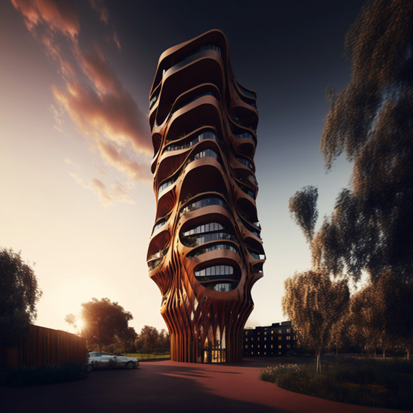 Midjourney prompt example keywords commands contemporary architecture tower inspired by wathaurong