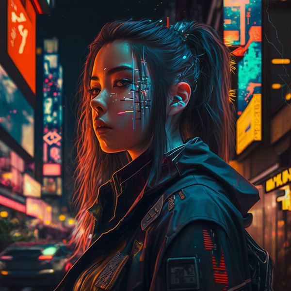 cyberpunk woman in tokyo at night