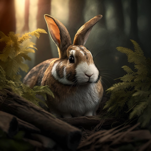 rabbit portrait in a forest