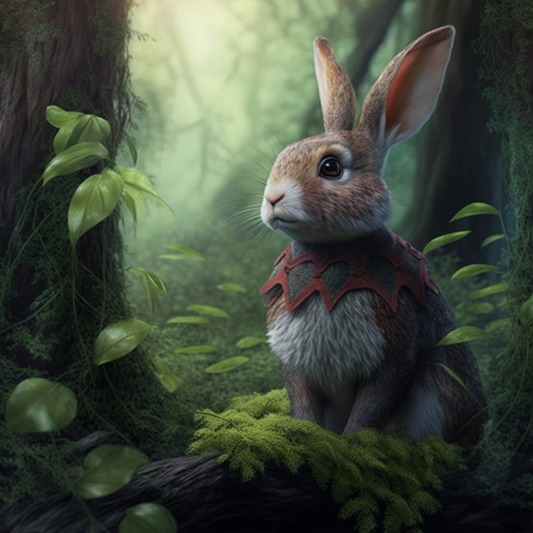 rabbit portrait in a forest, fantasy