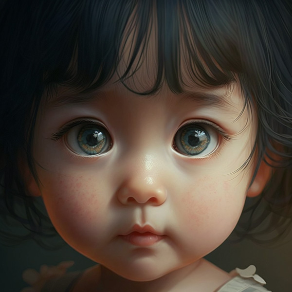 Midjourney prompt example keywords commands anime portrait of a baby, Big bright eyes