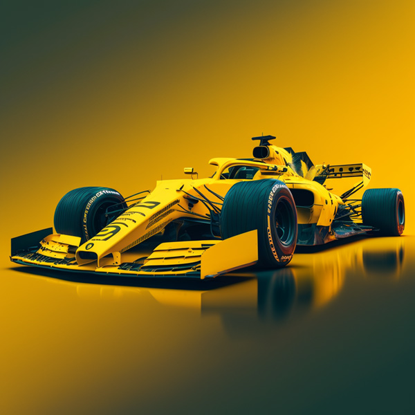 a yellow formula one, Midjourney
