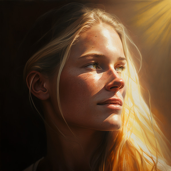 Midjourney portrait of a swedish woman, Fantastic backlight
