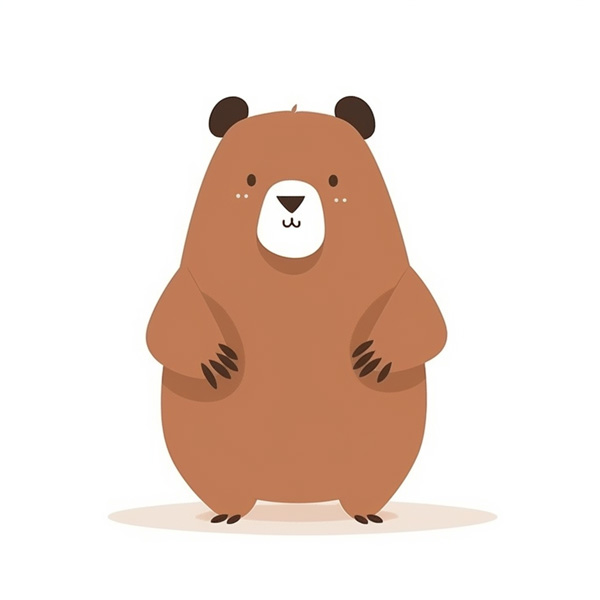 Midjourney prompts Minimalist digital drawing cute woodland bear on white background, whole body, friendly face
