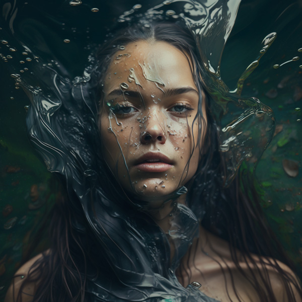 ody and face photo, a beautiful young woman covered in water and liquid