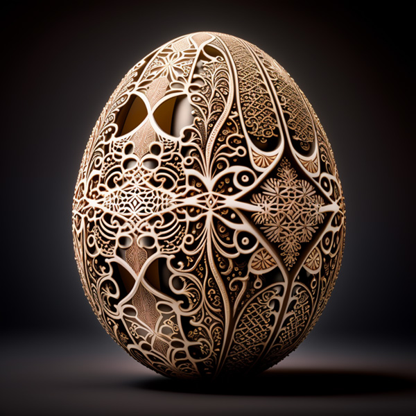 an egg covered in a highly intricate filligree pattern