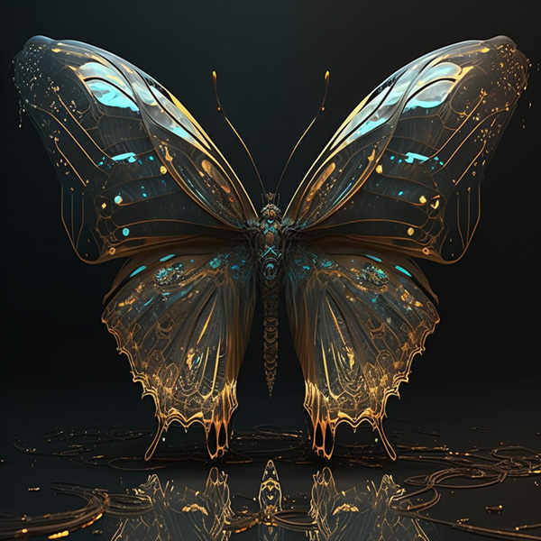ontrasting liquid transparent wings of a beautiful fantasy darkness butterfly