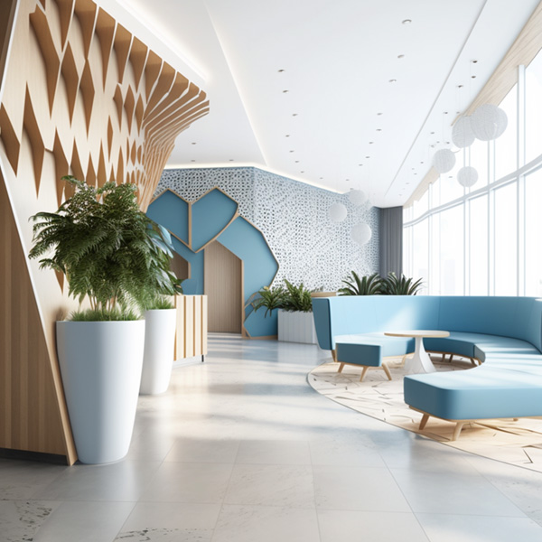hotel lobby is a sleek and modern space with plenty of natural light