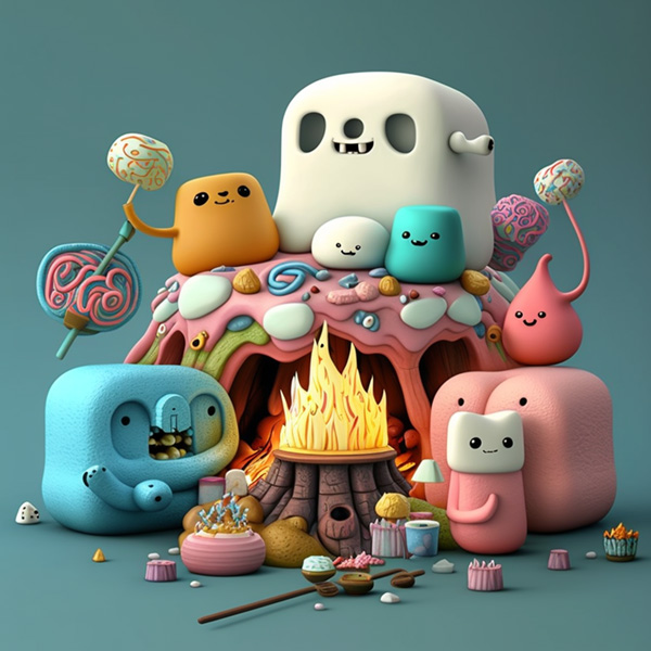 happy marshmallows, in style of adventure time, intricate detail, concept art