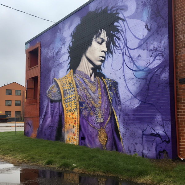 Mural Painted of Prince in Purple Rain on side
