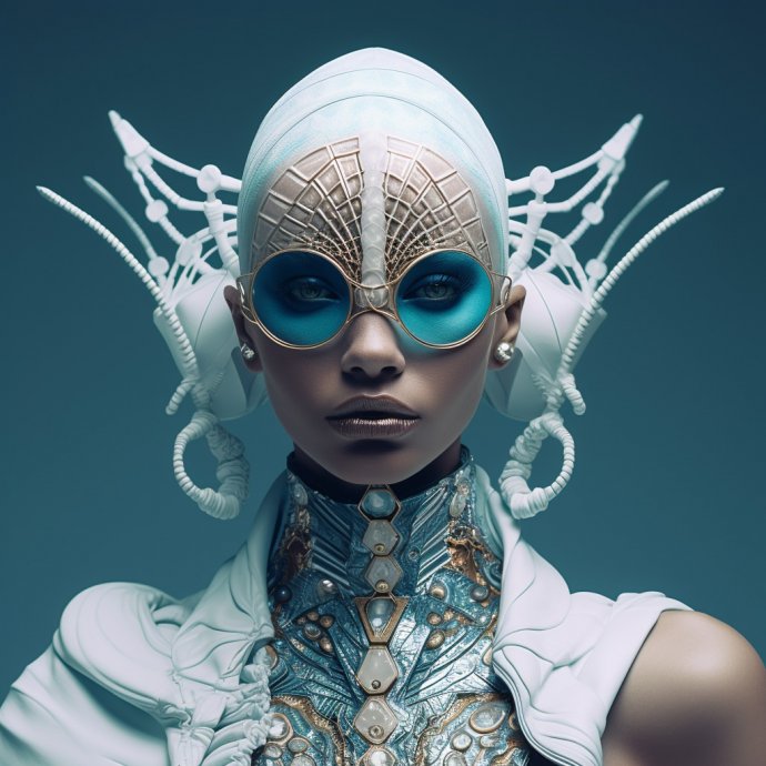Otherworldly portrait of alien being in intricate ceremonial attire - Changing Faces series