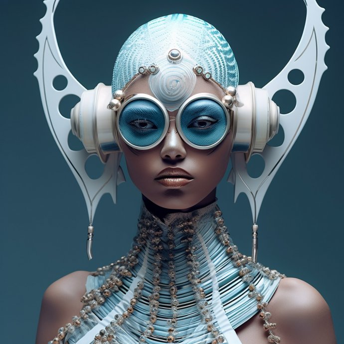 Exquisite portrait of alien figure in ornate headpiece - Changing Faces art series
