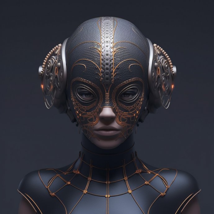Sci-fi themed portrait of otherworldly being in ceremonial helmet - Changing Faces