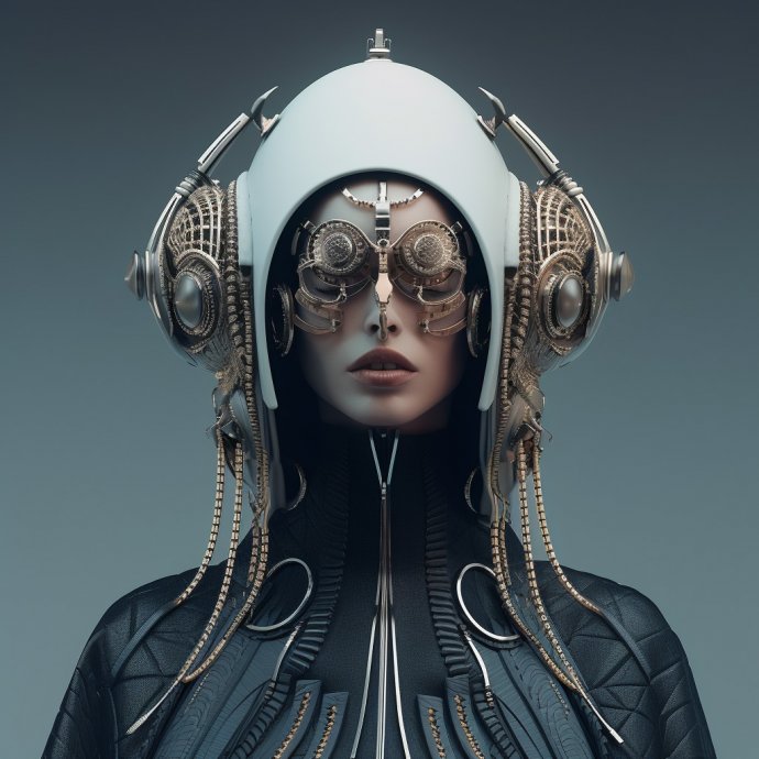 Surreal depiction of non-human entity in ornate attire - Changing Faces digital art