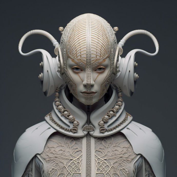 Fantasy portrait of extraterrestrial being with elaborate helmet - Changing Faces