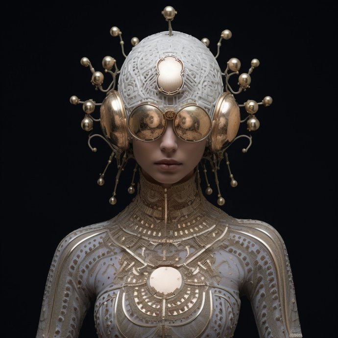 Intricate digital art of surreal figure in fantasy headgear - Changing Faces