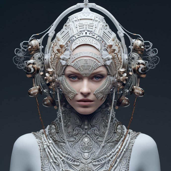 Artistic rendering of a sci-fi inspired entity in ceremonial attire - Changing Faces series